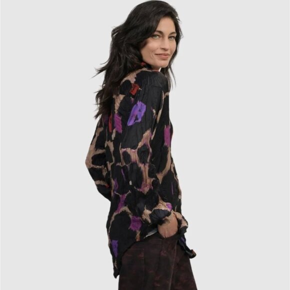 Alembika Cosmopolitan Button Down Shirt Top in Violet Crinkle Oversized XS - Picture 3 of 7
